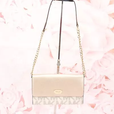 Michael Kors Womens Crossbody Travel Clutch Bag Small Vanilla Gold W/Chain Strap • $39.99