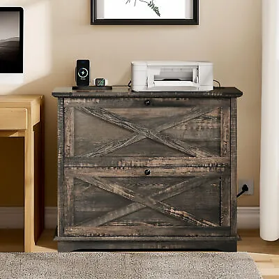 Lateral Filing Cabinet 2 Drawer File Cabinet With Charging Station Printer Stand • $119.99