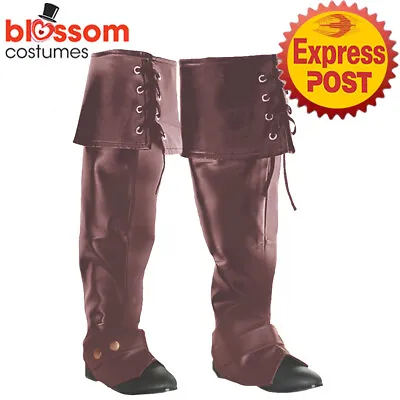 AS417 Mens Brown Deluxe Pirate Costume Boots Top Shoes Covers Santa Accessory • $17.69