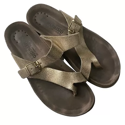 Mephisto Nalia Toe Loop Metallic Suede Leather Sandals Flip Flops Size 39 US 9 • $29.95