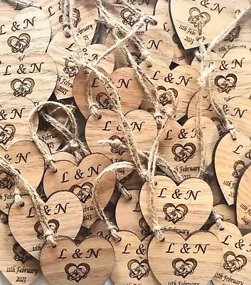 £2 • Buy Personalised Wooden Oak Heart Wedding Favours Engraved Rustic Table Decorations 