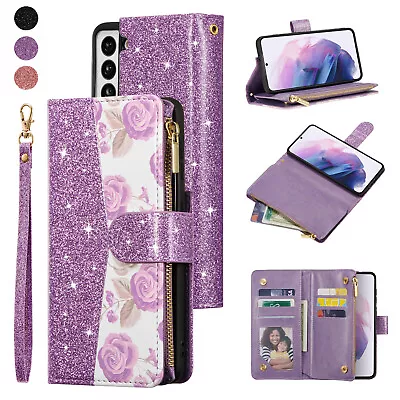 For Samsung S24 S22 S20 FE A52s Floral Leather Flip Card Wallet Phone Case Cover • £8.95