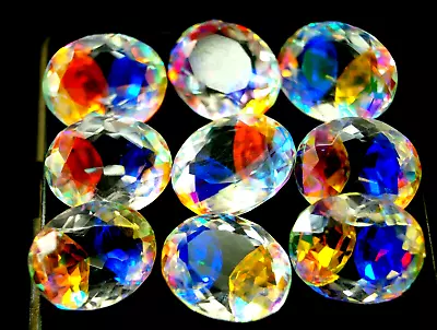 136 Ct+ Natural Rainbow Color Oval Cut Mystic Topaz Certified Loose Gemstone Lot • $24.41