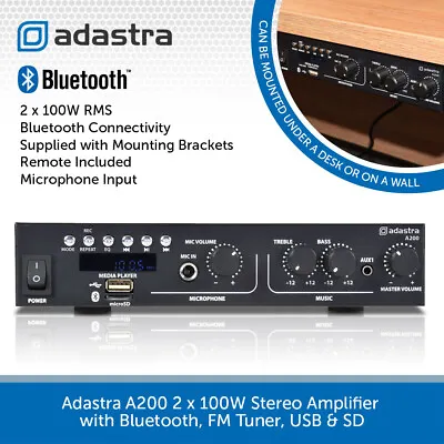 Adastra A200 Digital Stereo Amplifier Bluetooth 2CH 200W HiFi Audio FM USB Amp • £74.99