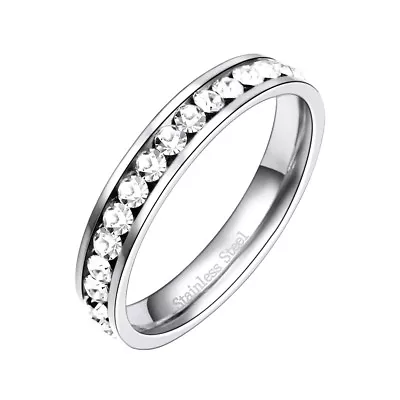 *NEW* Thin Single Row Of Micro Pave Clear Stone Stainless Steel Wedding Ring • $1.99