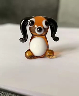 Tiny Handmade Brown Dachshund Puppy Lampwork Glass Animal Figure • £3.99