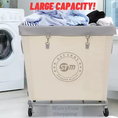 Commercial Laundry Cart Hamper Canvas Large Storage Industrial Rolling Basket • $166.65