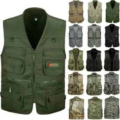 £19.49 • Buy Men Multi Pockets Utility Vest Waistcoat Fishing Travel Photographer Gilet Coat