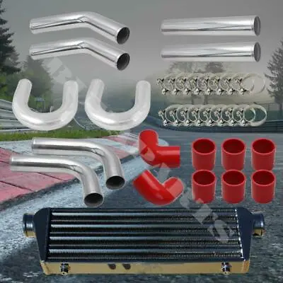 2.5  8 DIY Chrome FMIC U Piping Kit Red Couplers +T-Clamps +Chrome Intercooler • $195.49