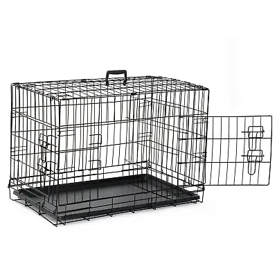 30  Durable Double Doors Dog Crates Folding Metal Dog Crate Black Pet Dog Cage • $30.59