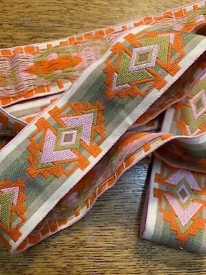 65” Vintage 2” Striking Orange Tribal Design Jacquard Ribbon~NOS • $16.50