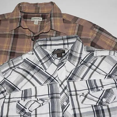 LOT OF 2 MEN'S Sz LARGE L SHIRTS ~ VG ~ Helix Plaid / St Johns Bay Flannel-style • $19.99