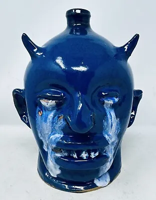 Marvin Bailey Ugly Face  - The Blue Devil - Jug Folk Art Pottery - Double Signed • $199.99