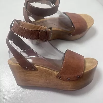  Kelsi Dagger Wooden Wedge Sandals Womens 9.5 Leather Platform Boho Hippie  • $27.20