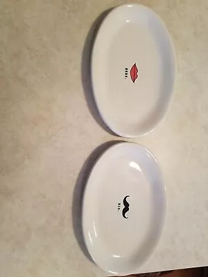Rae Dunn “His”Mustache & “Hers”Lips Oval Small Plates Pottery Artisan Collection • $17.50