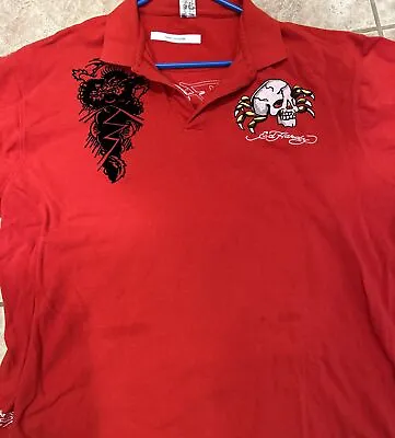 Ed Hardy Christian Audigier T-Shirt Mens 4 Xl Red Long Sleeve Skull Velvet • $55