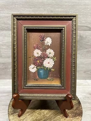 Vintage Floral Oil Painting Framed Still Life Bouquet Midcentury Mini Flowers • $34.50