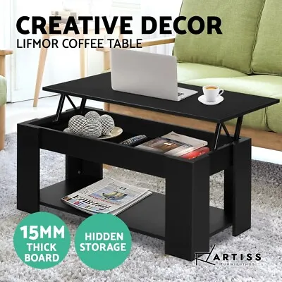 Artiss Coffee Table Lift Up Top Hidden Storage Drawer Shelf Laptop Desk Black • $99.95