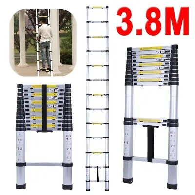 3.8m Aluminium Alloy Ladder Telescopic Multifunctional Single Extension Ladder • £79.99