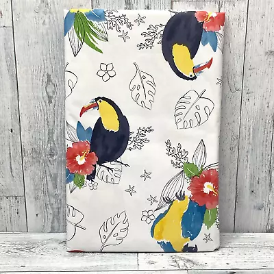 Vinyl Tablecloth Flannel Backed 52x70 Birds Leaves Parrots Floral White Multi • $16.98