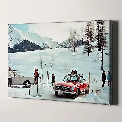 Ski With Mercedes Benz Skiing Vintage Decor Mountain Canvas Wall Art Print • $59