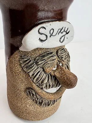 Vintage Ugly Face Mug SEXY Man 3D Stoneware Pottery Mustache Big Nose Smile • $10.49