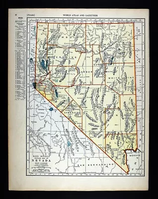 1937 McNally Map Nevada Carson Virginia City Lake Tahoe Las Vegas Elko Ely NV • $14