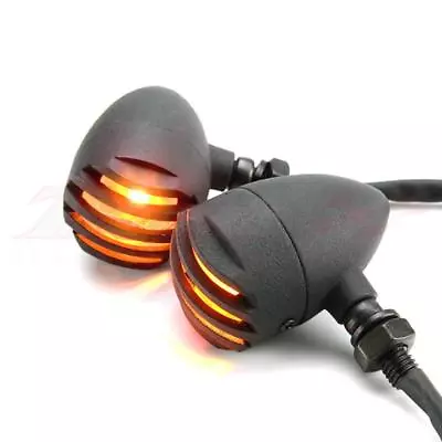 Pair Black Motorcycle Bullet Turn Signal Amber Light Indicator For Harley Honda • $13.11