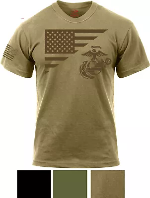 USMC Globe & Anchor USA Flag T-Shirt US Marines USMC Patriotic USA American Tee • $23.99