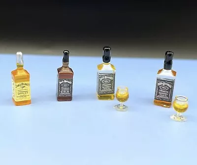 Miniature Whiskey Bottles Drink Glasses. 1:24 Scale Dollhouse Kitchen • $9.99