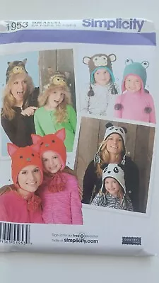 £6 • Buy Simplicity Sewing Pattern 1953 Adult & Childs Animal Hats Owl Cat S-M-L, S-M-L