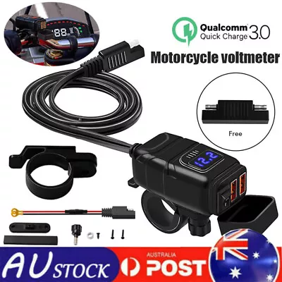 $25.64 • Buy Dual USB Port Motorcycle Fast Charger Socket LED Voltmeter Display ON OFF Switch