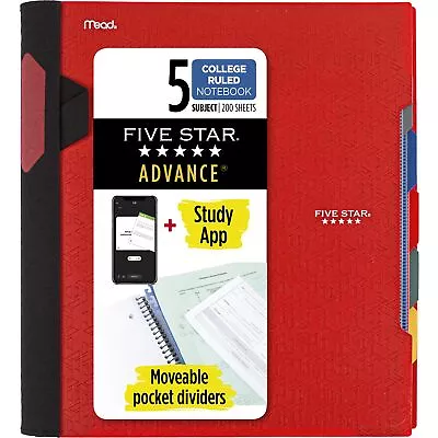 Five Star Advance Spiral Notebook Plus Study App 5 Subject College Ruled 8 12 X • $17