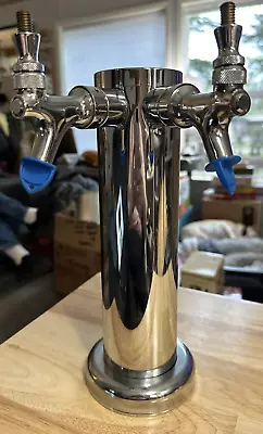 Double Tap Draft Beer Tower Bar Pub Kegerator Dual Chrome Faucet Stainless Steel • $28