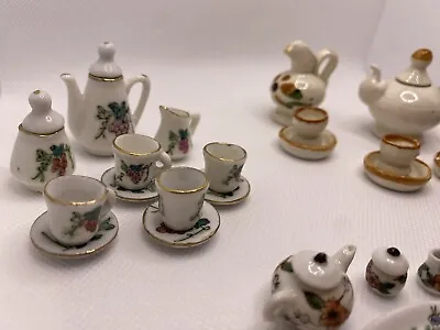 33 Piece Miniature Ceramic Plates Dish Set Cups Doll House Kitchenware Vintage • $19