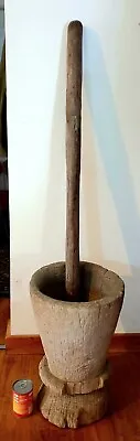 Large Antique African Tribal Mortar And Pestle Carved From One Piece Of Wood • $850