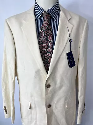 NWT Club Room Sport Coat Jacket Linen Blend Ivory 2 Button Vented Men's 42L $195 • $59.49