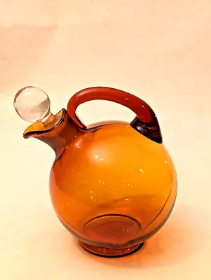 Vintage 1930's Cambridge Amber Glass Tilt Decanter With Clear Stopper • $35