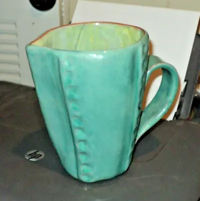 WOOD STUDIO Pottery Pitcher: Blue Green Piece: 6 1/4  Tall 4  X 5  Spout 3  Base • $60