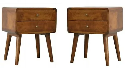 £315 • Buy 2 X Bedside Tables Mid Century. Pair Nordic Retro Style Cabinets Chestnut Finish