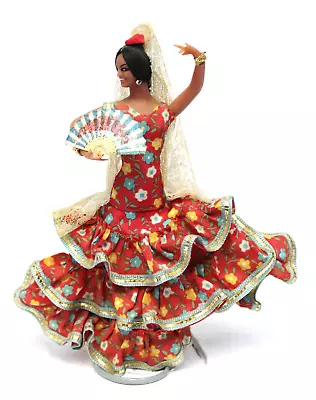 VTG 8  Flamenco Dancer Figurine Spanish Floral Dress Shine Doll Fan Rose Small • $20