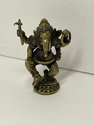 Hindu Ganesh Brass Metal Dancing Figure Figurine 2.25 Inches • $20