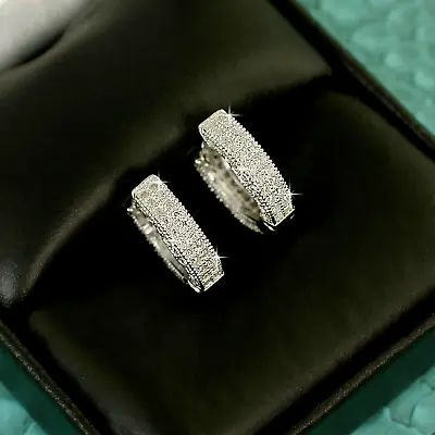 2 Ct Round Lab Created Diamond Men's Women's Hoop Earrings 14k White Gold Plated • $86.79