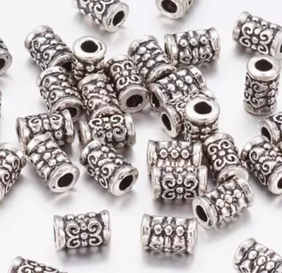 30 X ANTIQUE SILVER~TUBE~TIBETAN~METAL~SPACER BEADS~7.5x4.5 MM HOLE~2 MM Approx • £1.49