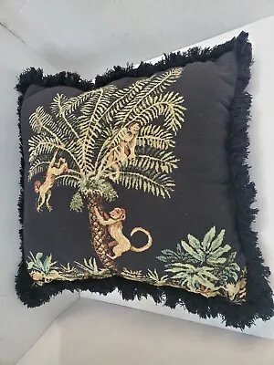 Vintage Monkey Throw Pillow Tapestry Style Fringe Double Sided Design Square • $23.09