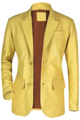 Leather Yellow Blazer Formal Classic Blazer Men's Real Lambskin Custom Handmade • $120