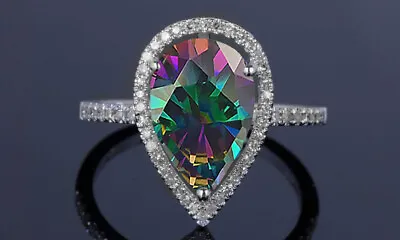 $13.99 • Buy 4.00 CTTW Lab Created  Rainbow Mystic Topaz Pear Cut Sterling Silver Ring