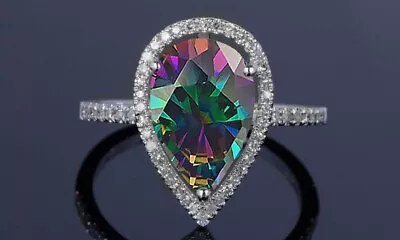 4.00 CTTW Lab Created  Rainbow Mystic Topaz Pear Cut Sterling Silver Ring • $13.99