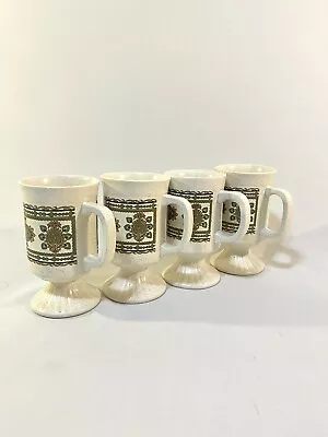 Mid-Century Modern 1970’s  Pedestal Coffee Mugs ~  Paisley Flowers! • $16