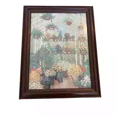 Vintage Watercolor Painting PRINT Flowers Basket Boho Garden Framed 19x15'' • $17.24